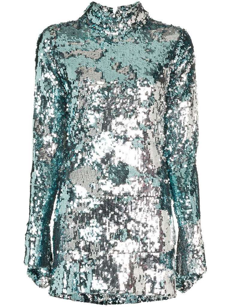 silver sequin embellished contrast mini dress