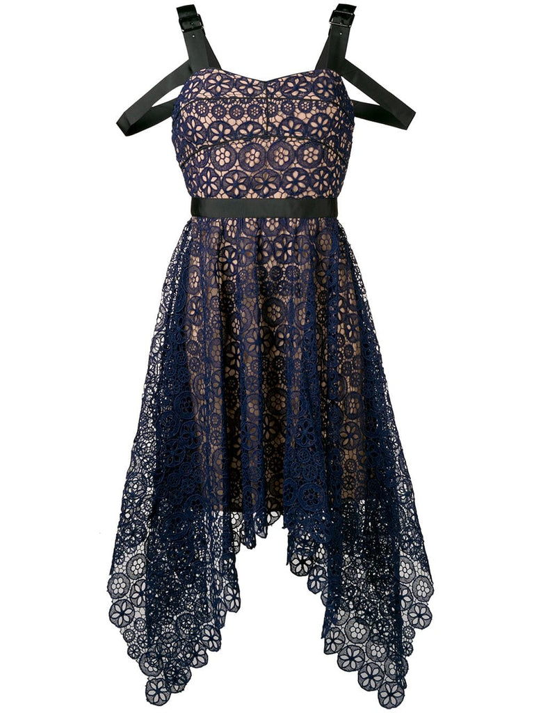 asymmetric circle floral lace dress