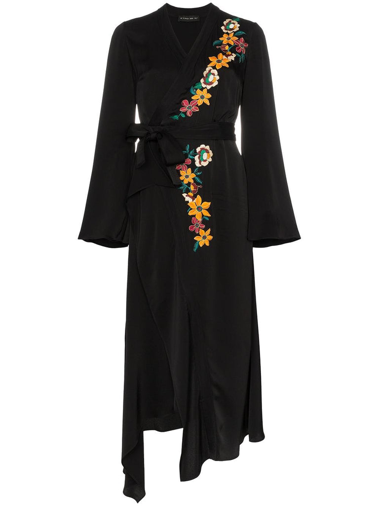 flower embroidery wrap dress