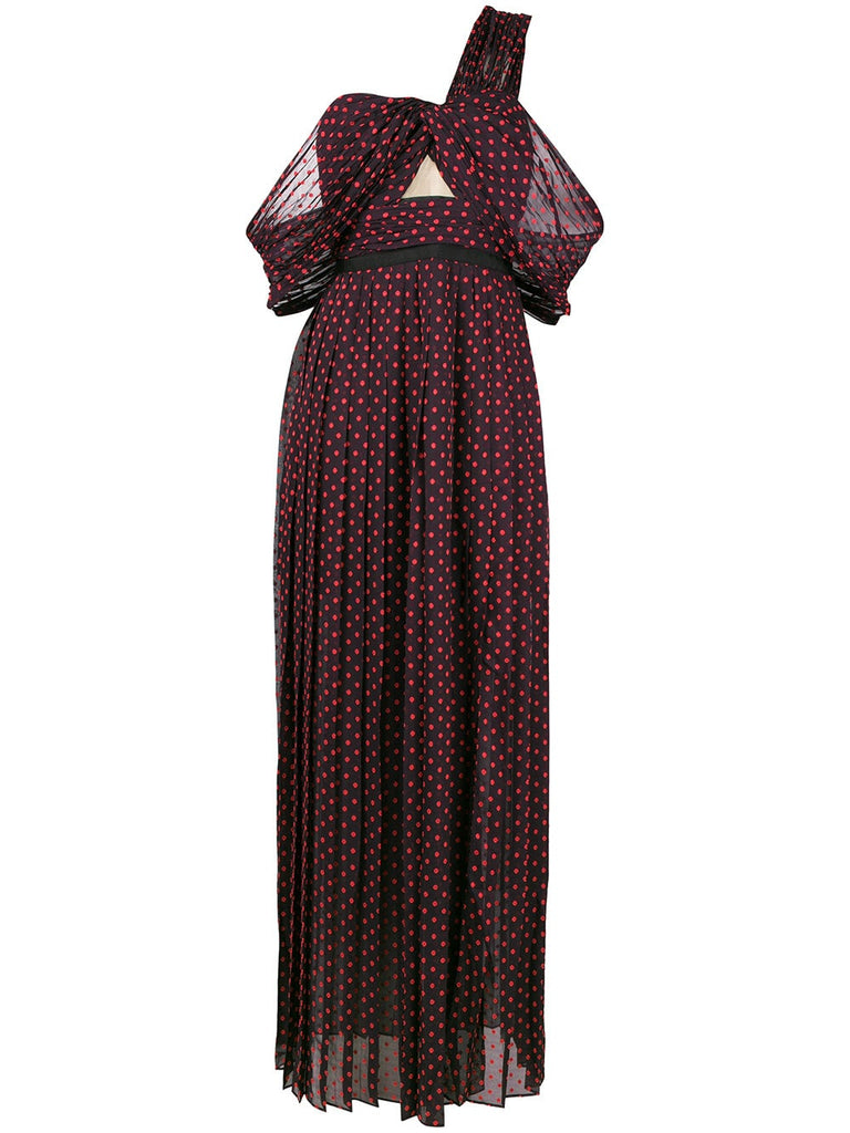 asymmetric polka-dot maxi dress