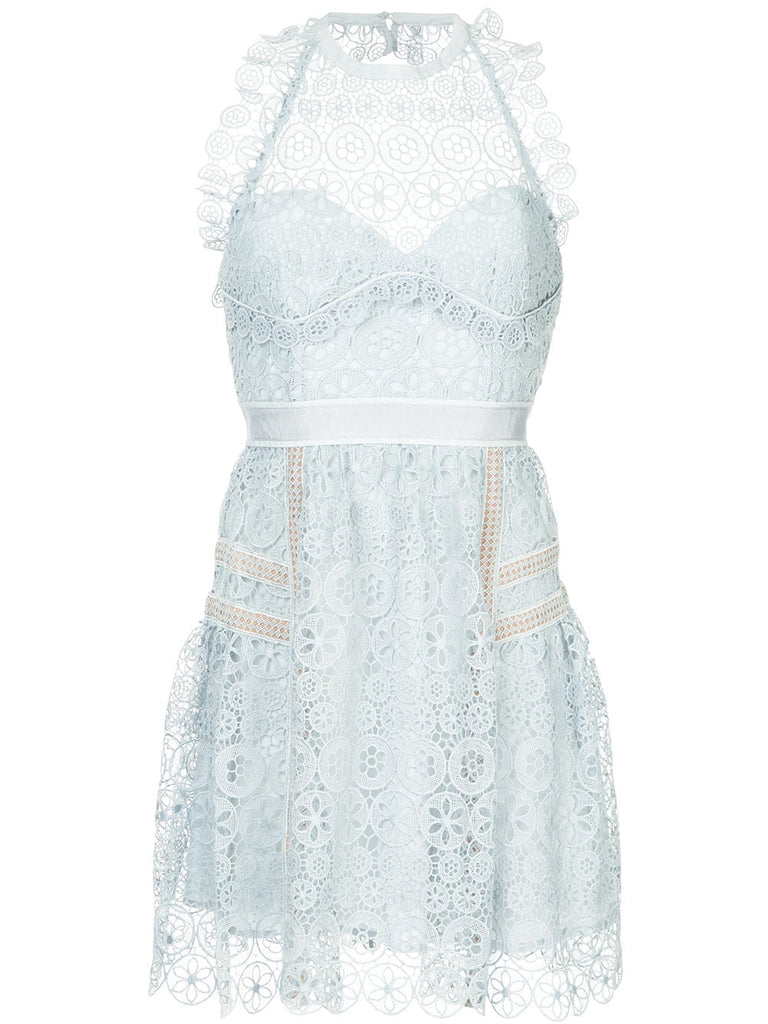 embroidered lace mini dress