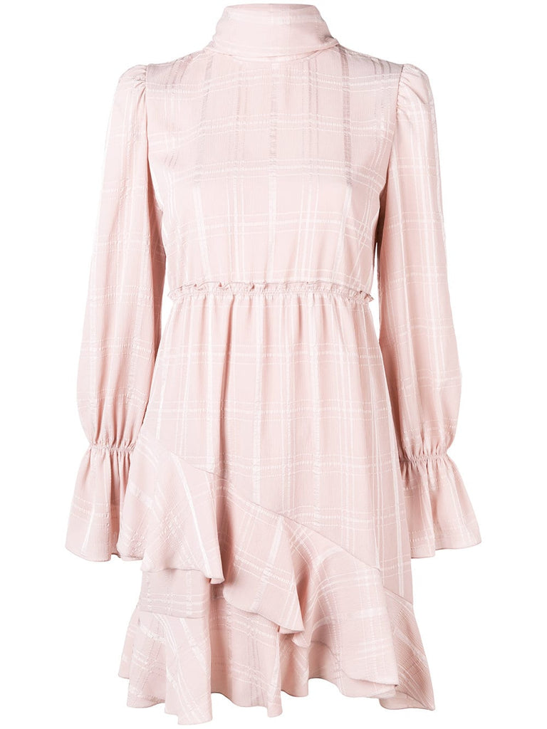 checked high neck ruffle dress