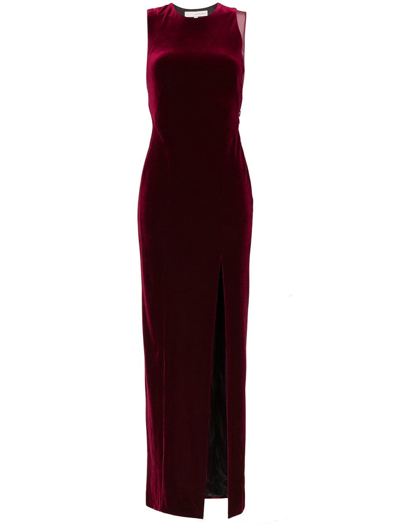 crescent thigh split velvet dress