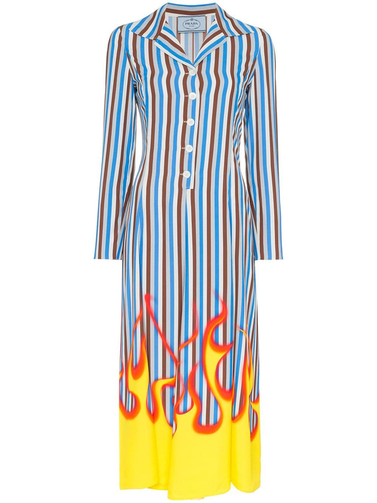 Flame Printed Poplin Midi Shirt Dress