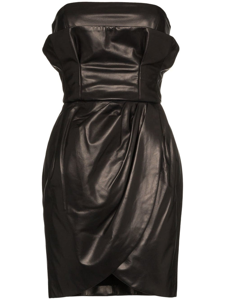 strapless leather mini dress