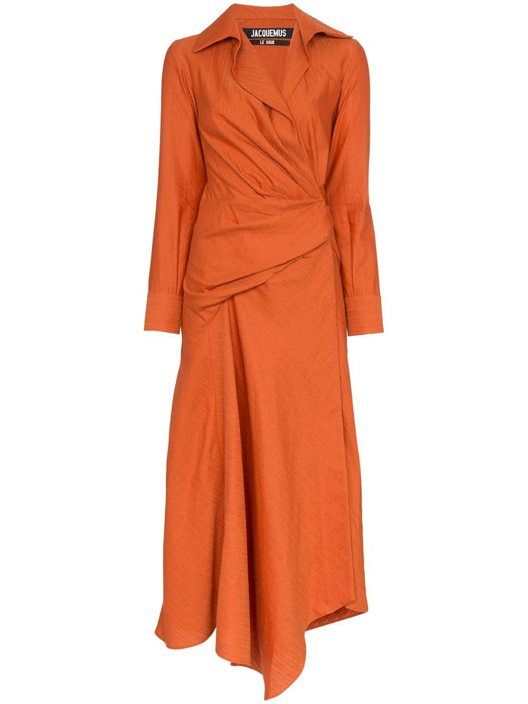 orange wrap shirt dress