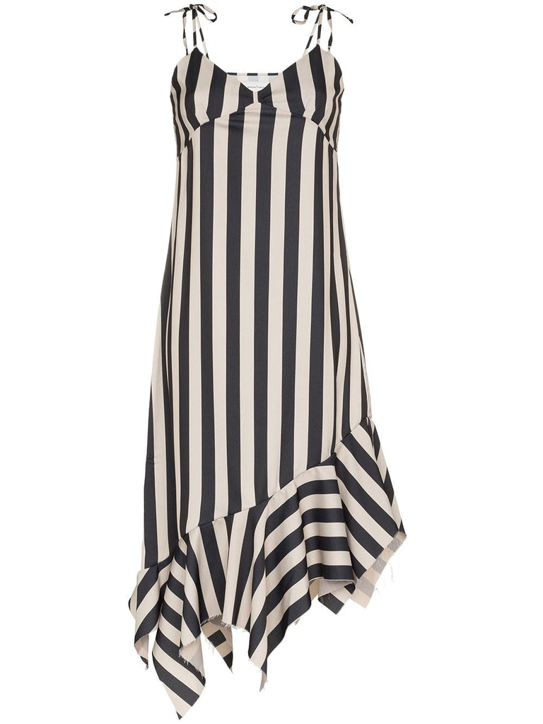 asymmetric hem striped midi dress