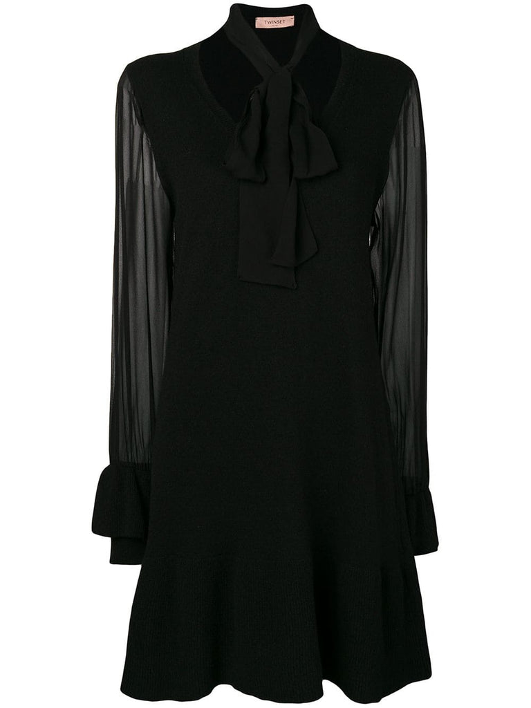 tie neck shift dress