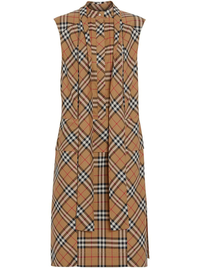 Vintage Check Cotton Tie-neck Dress