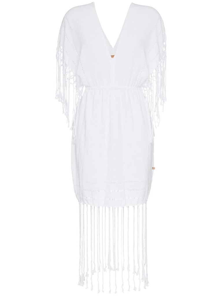 white mykonos fringed dress