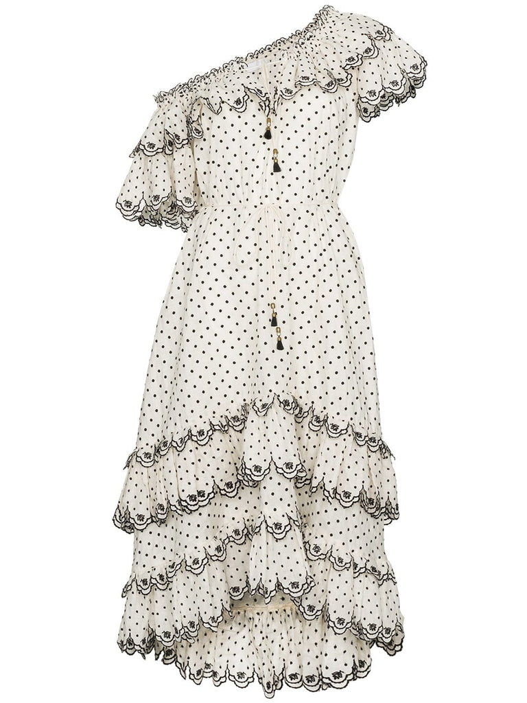 White jaya scallop tiered linen dress