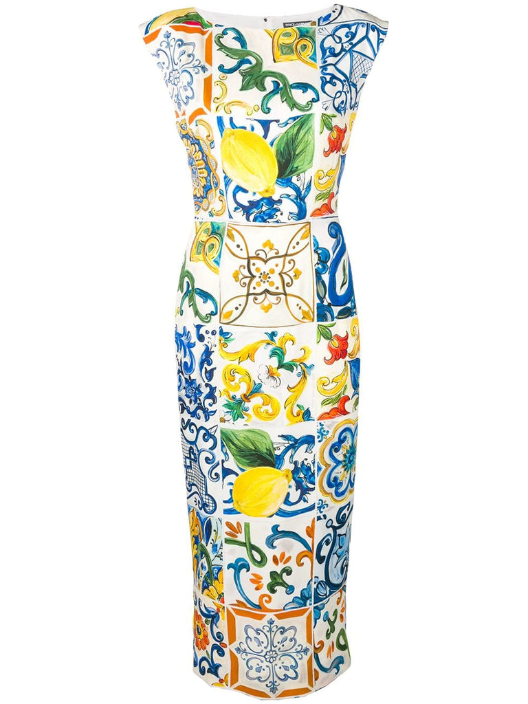 Majolica print fitted dress