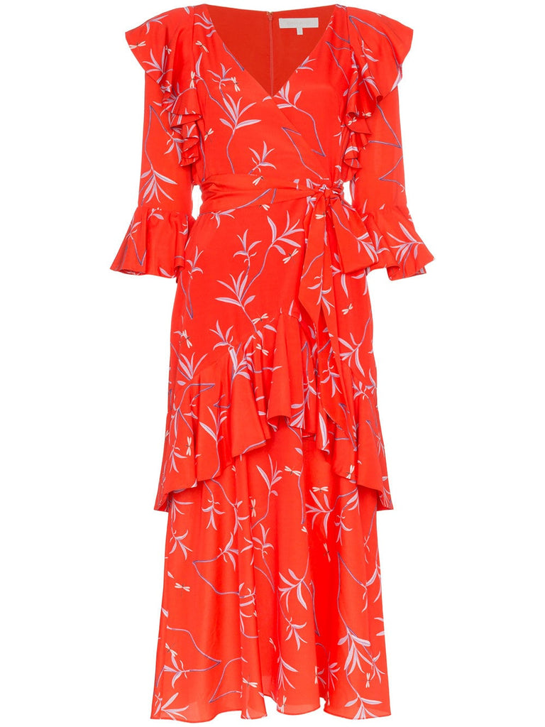 aiana ruffle print midi dress