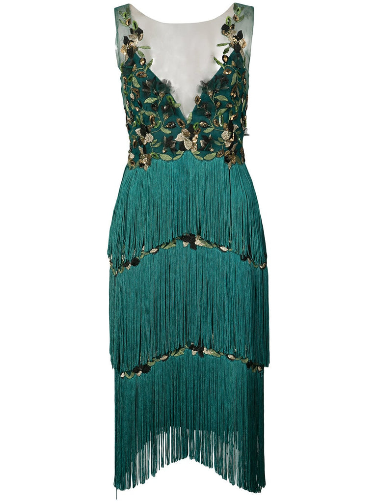 fringed appliqué dress