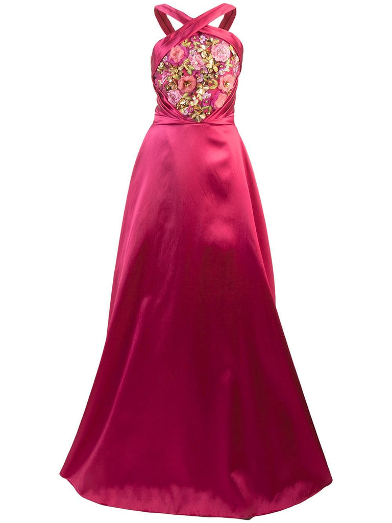 embroidered halterneck ball gown