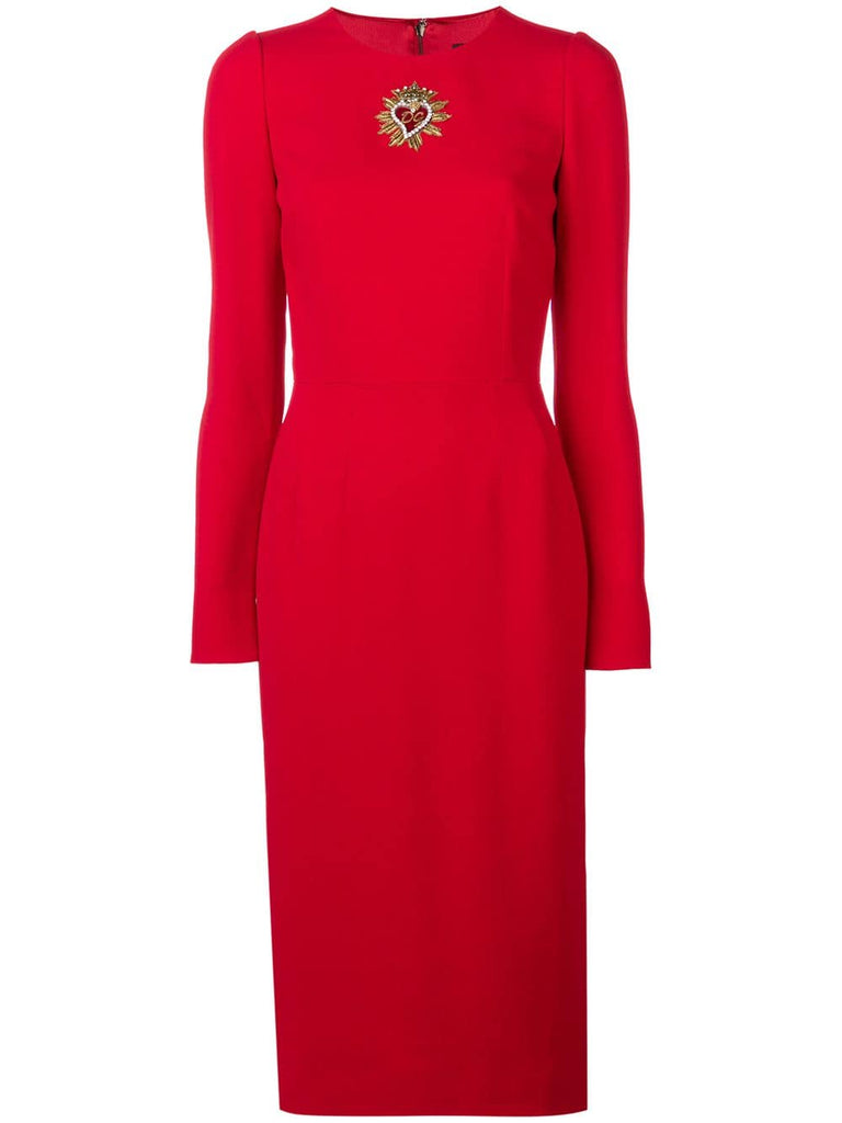 heart logo crystal embellished crepe dress