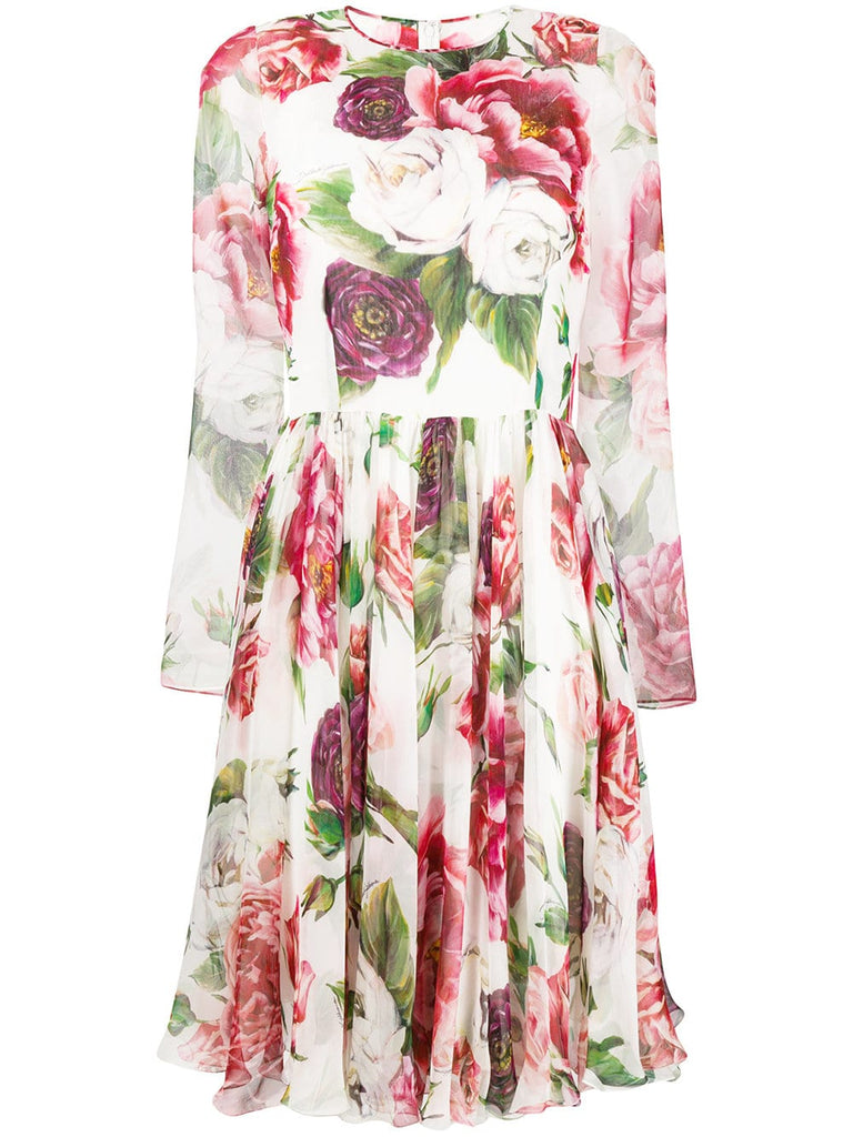 rose print pleated dress