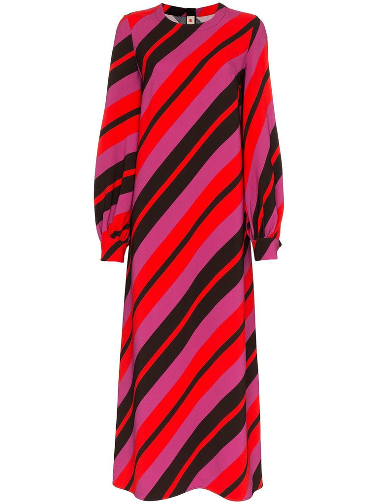 stripe print long sleeve mid-length dress