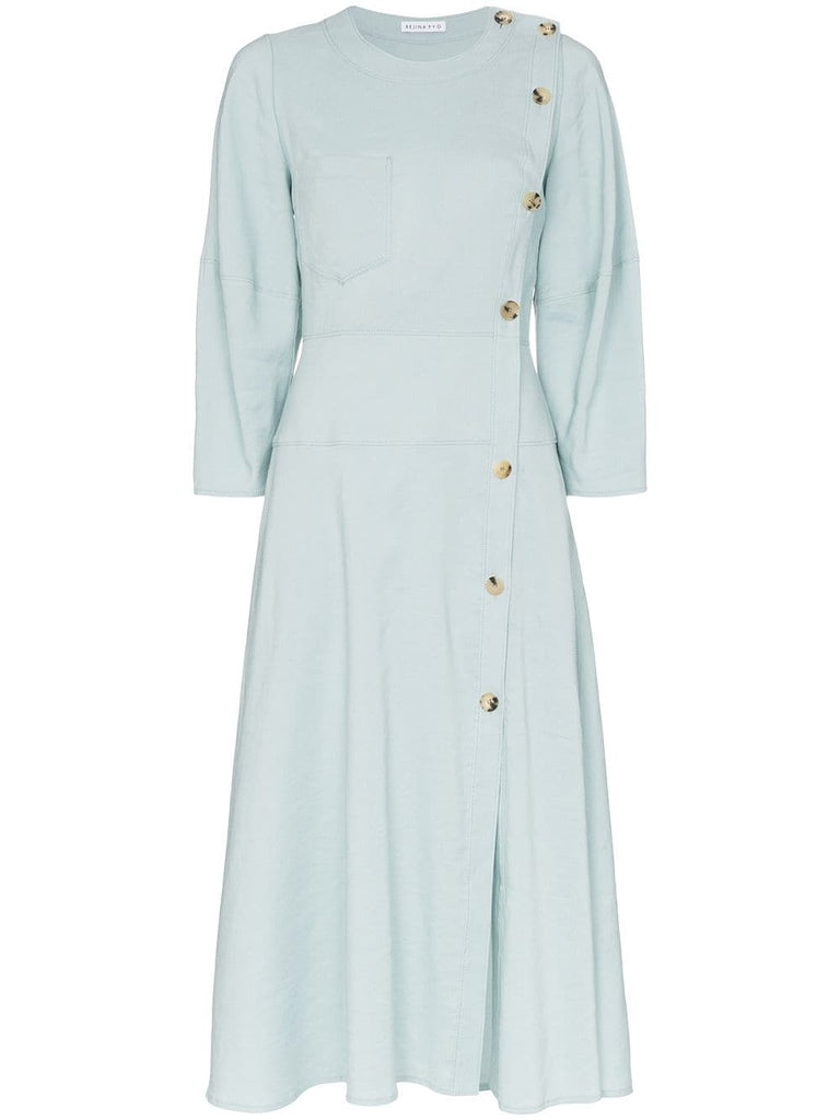 button down linen midi dress