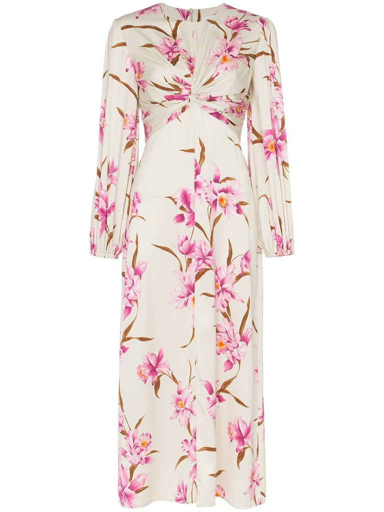 Corsage floral print midi dress