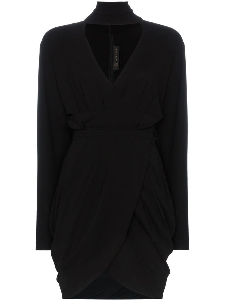 Turtle neck silk-blend wrap dress