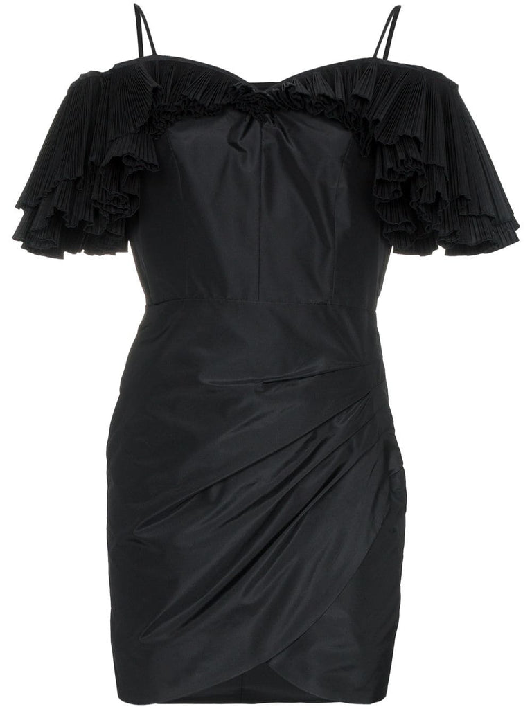 Butterfly pleated silk blend taffeta mini dress