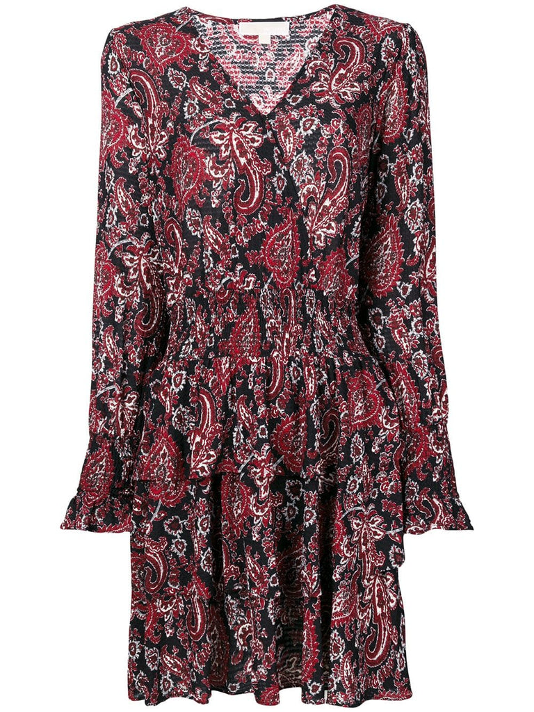 V-neck printed flared dress