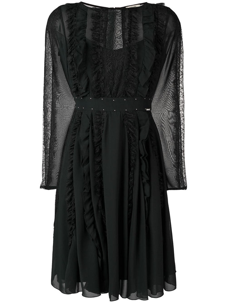 lace panel pleated dress