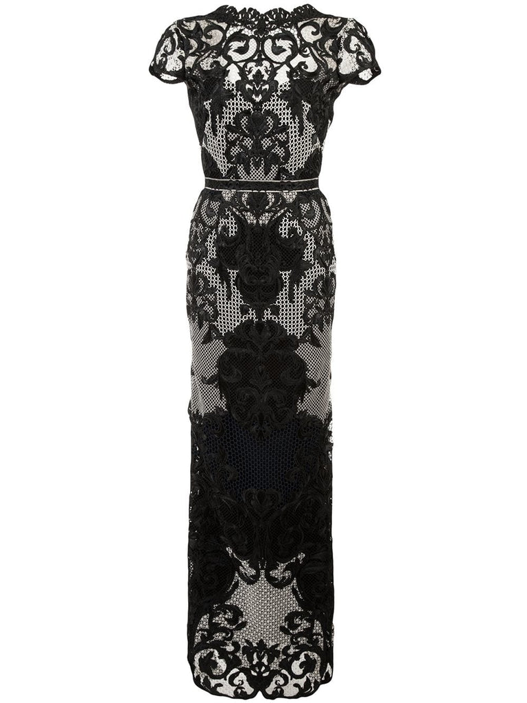 appliquéd embroidered column gown