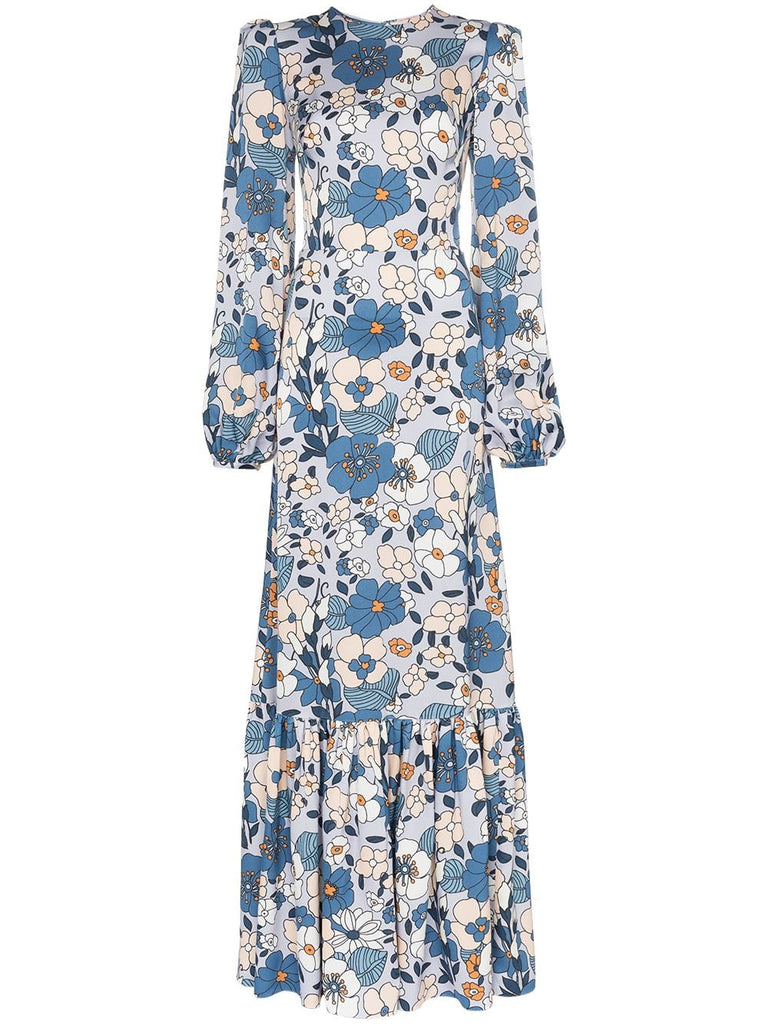 Belle floral ruched shoulder maxi dress