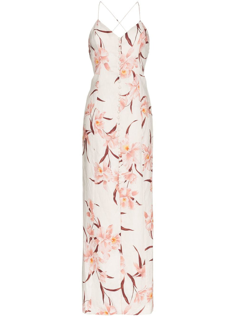 corsage orchid print maxi dress