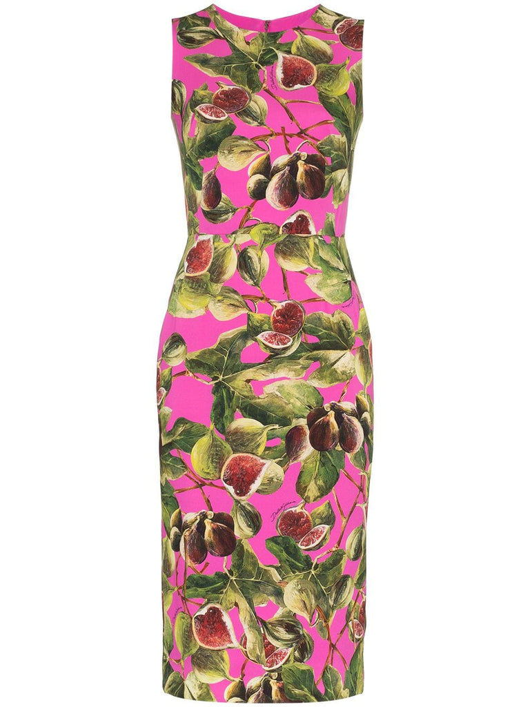 Fig print sleeveless silk-blend dress