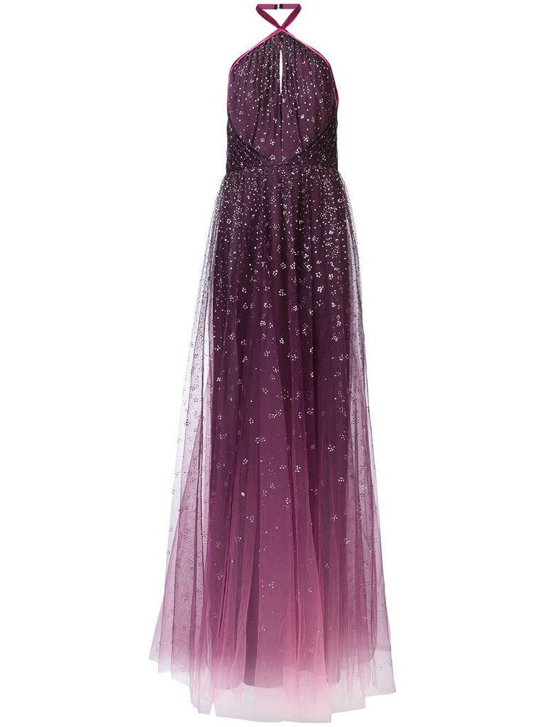 Ombré glitter tulle halter gown