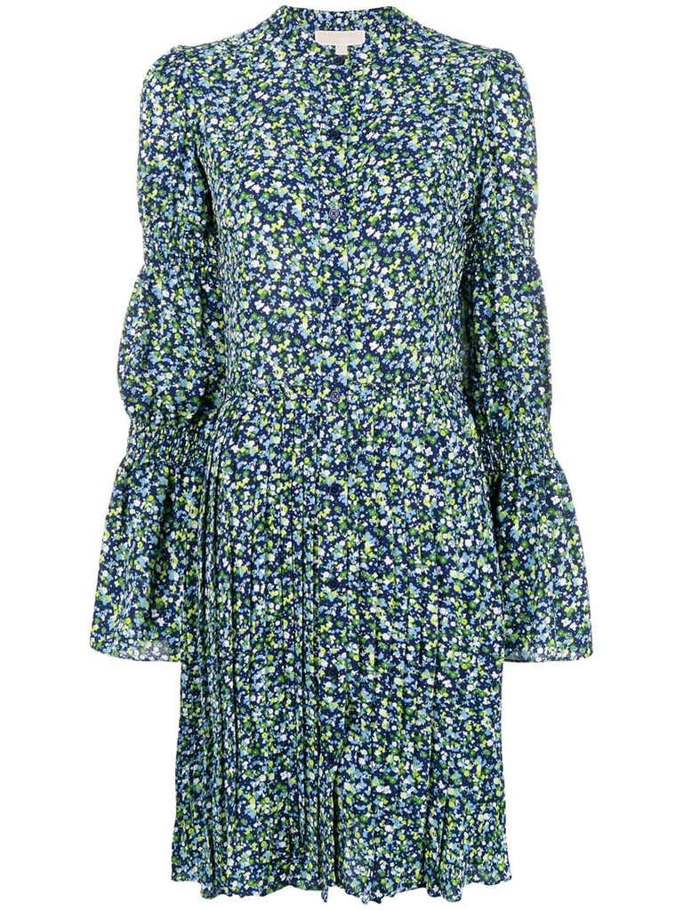 floral print pleated shirt dress