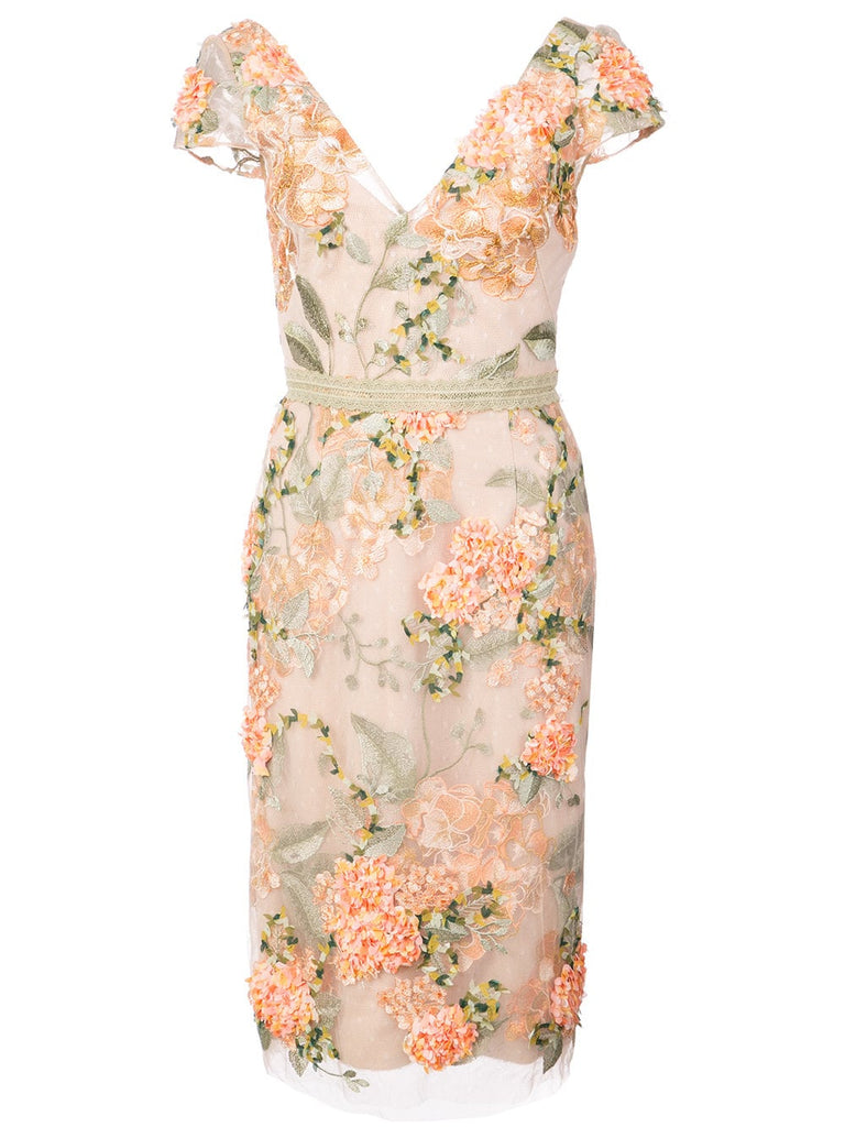 floral-embroidered lace dress