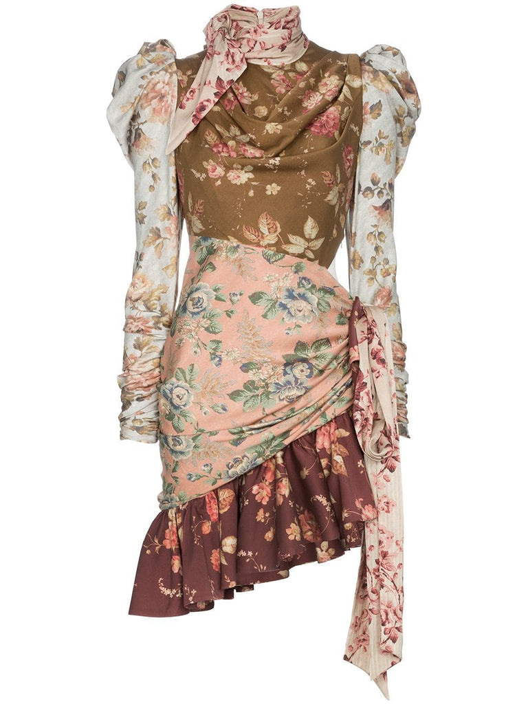 multi print silk-blend tie dress