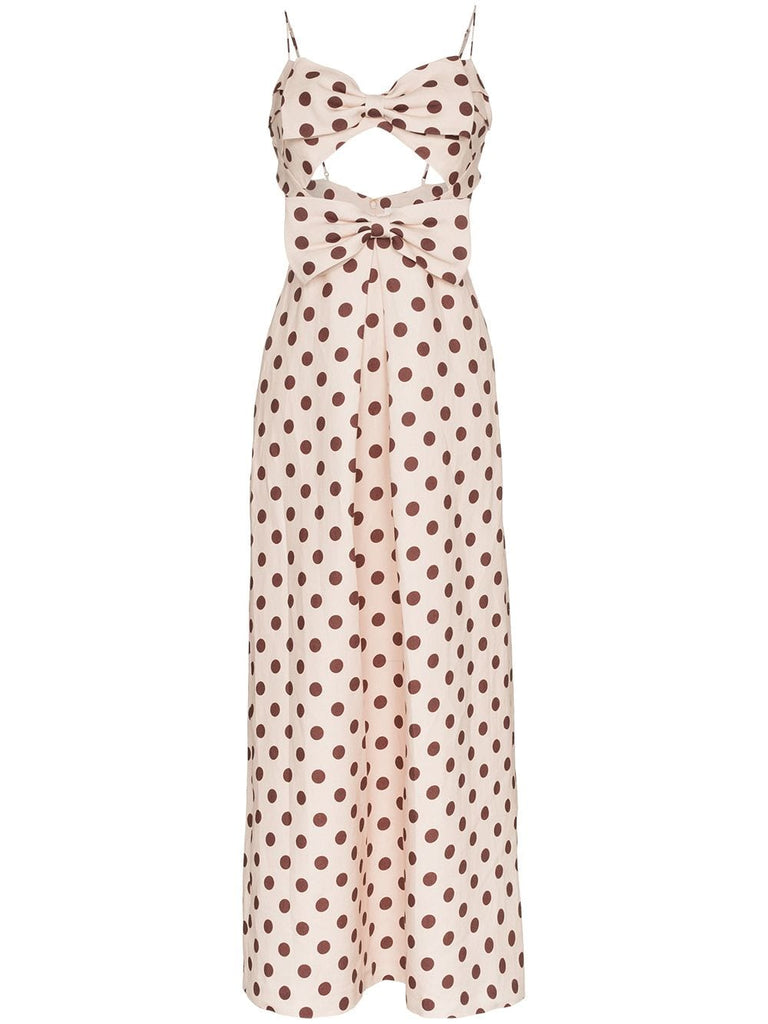 corsage polka dot bow linen dress