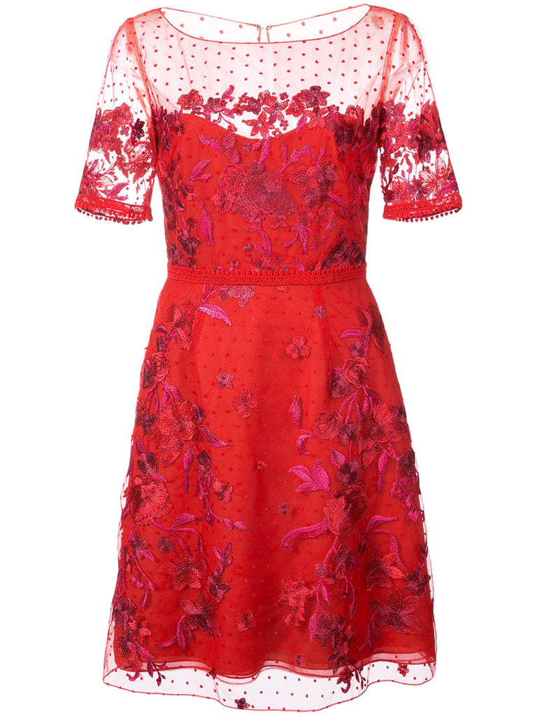 embroidered point d'esprit mini dress