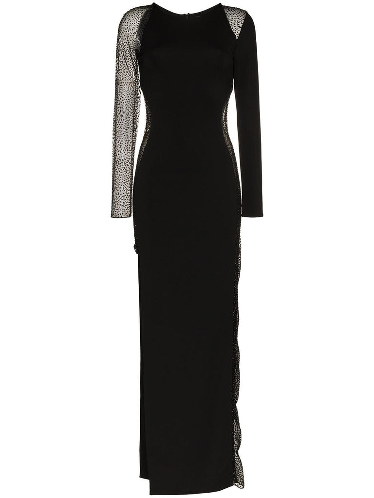 Jagger mesh panel side slit gown