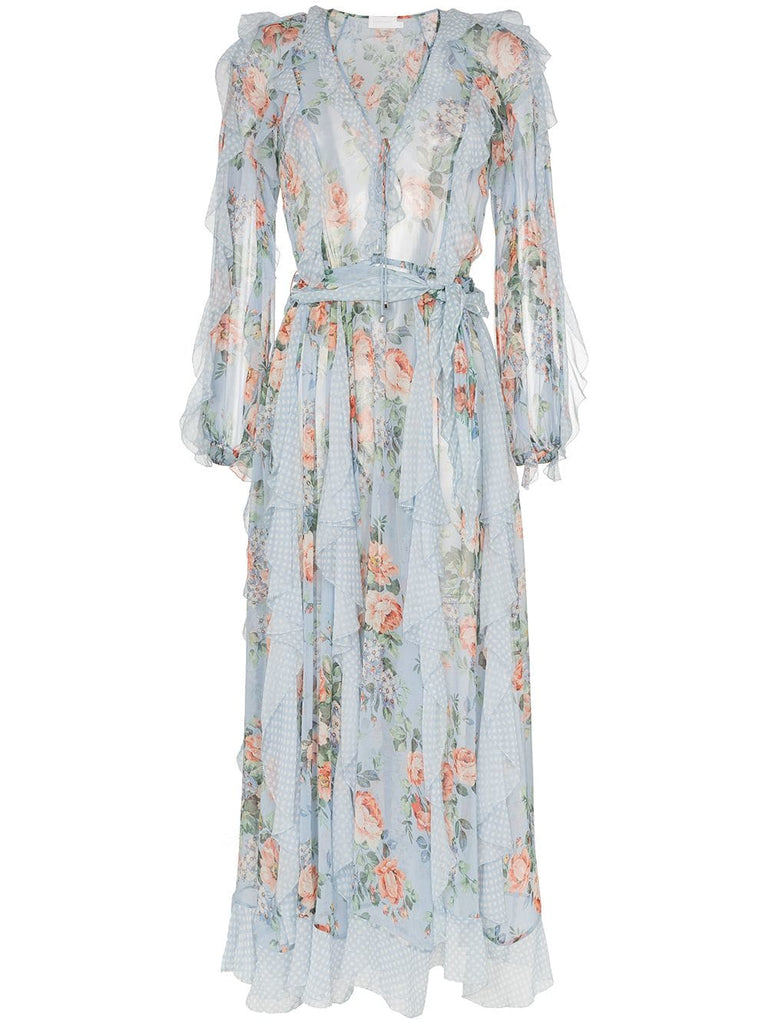 floral print waterfall detail silk dress