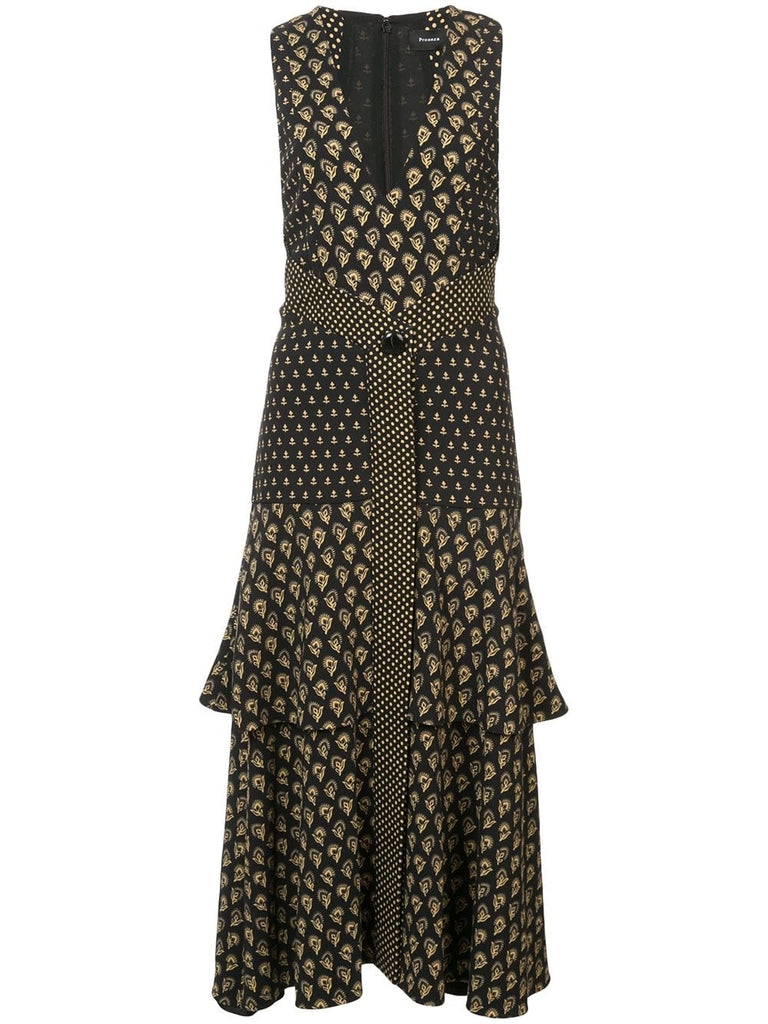 Block Print Sleeveless V-Neck Dress