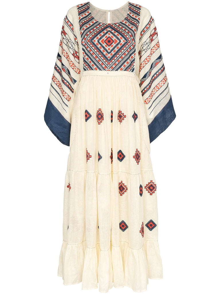 embroidered linen maxi dress