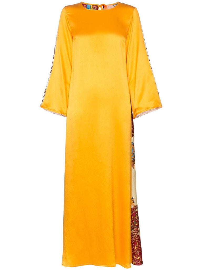 Flared sleeve long silk maxi dress