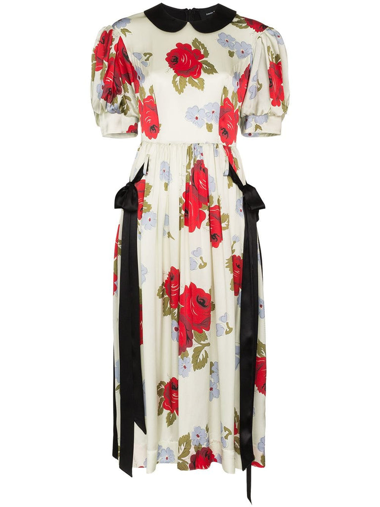 contrast floral print silk dress