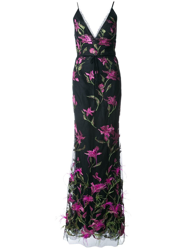 long embroidered floral dress