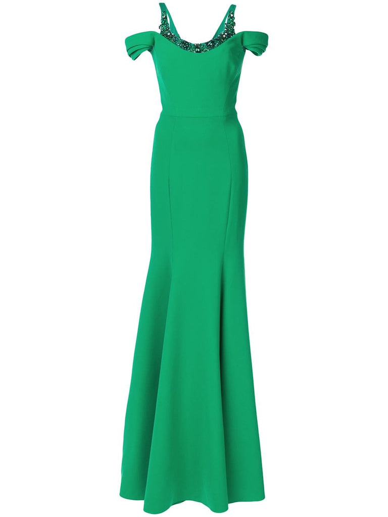 cold shoulder stretch crepe gown