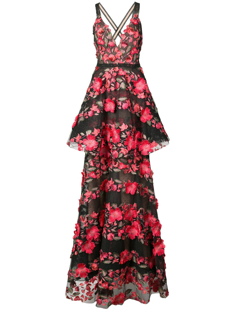 floral appliqué peplum gown