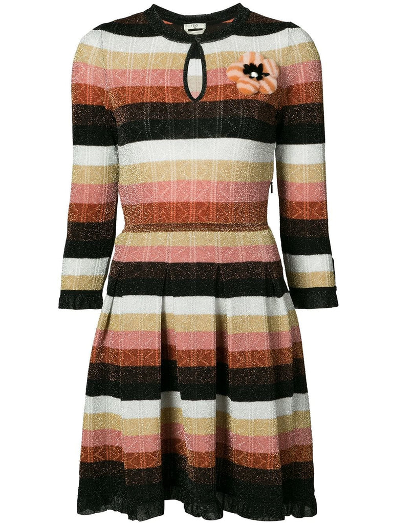 mink fur floral patch stripe lurex dress