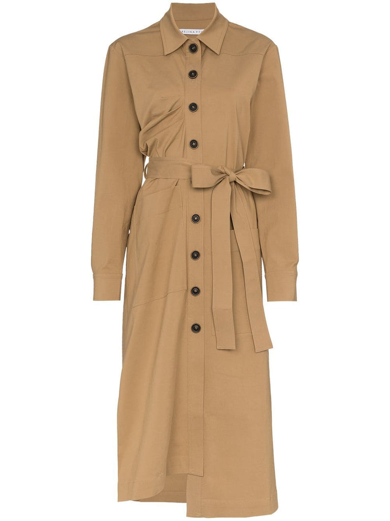 button front cotton blend shirt dress