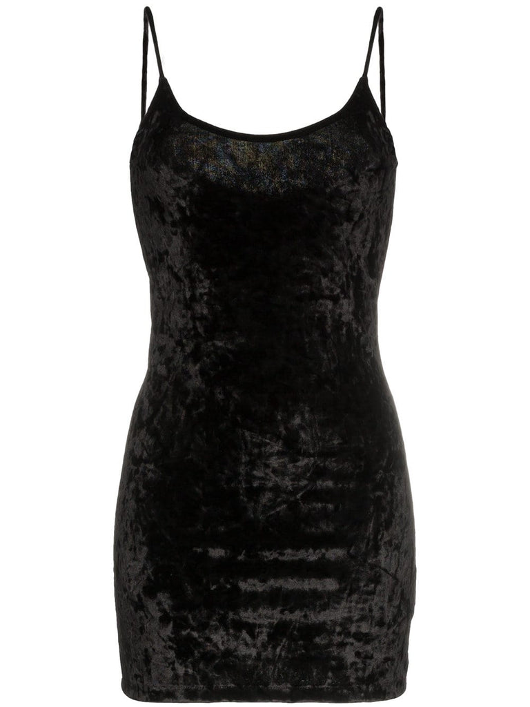 sleeveless fitted velvet mini dress